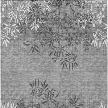 3' X 5' Gray Charcoal And Ivory Floral Washable Indoor Outdoor Area Rug