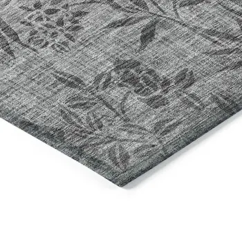 3' X 5' Gray Charcoal And Ivory Floral Washable Indoor Outdoor Area Rug