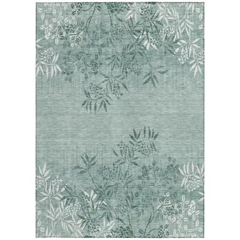 3' X 5' Sage Fern Green And Ivory Floral Washable Indoor Outdoor Area Rug