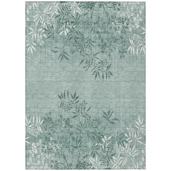 5' X 8' Sage Fern Green And Ivory Floral Washable Indoor Outdoor Area Rug