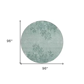 8' Sage Fern Green And Ivory Round Floral Washable Indoor Outdoor Area Rug