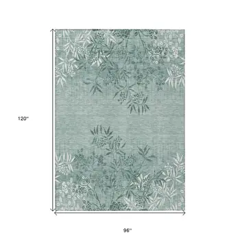 8' X 10' Sage Fern Green And Ivory Floral Washable Indoor Outdoor Area Rug