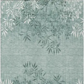 10' X 14' Sage Fern Green And Ivory Floral Washable Indoor Outdoor Area Rug