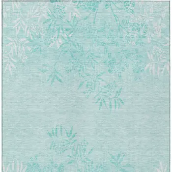 5' X 8' Teal Blue Aqua And Ivory Floral Washable Indoor Outdoor Area Rug