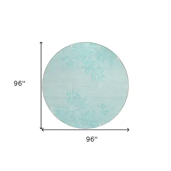 8' Teal Blue Aqua And Ivory Round Floral Washable Indoor Outdoor Area Rug