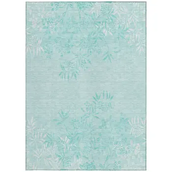 8' X 10' Teal Blue Aqua And Ivory Floral Washable Indoor Outdoor Area Rug