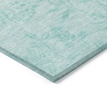 9' X 12' Teal Blue Aqua And Ivory Floral Washable Indoor Outdoor Area Rug