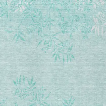 9' X 12' Teal Blue Aqua And Ivory Floral Washable Indoor Outdoor Area Rug