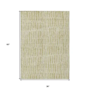 3' X 5' Beige And Tan Striped Washable Indoor Outdoor Area Rug