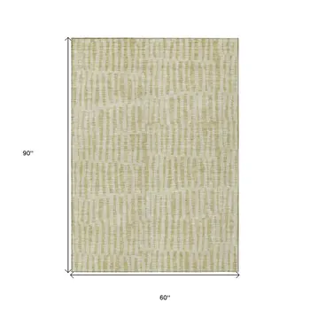 5' X 8' Beige And Tan Striped Washable Indoor Outdoor Area Rug