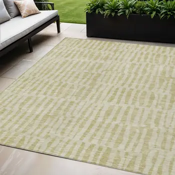 5' X 8' Beige And Tan Striped Washable Indoor Outdoor Area Rug