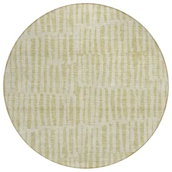 8' Beige And Tan Round Striped Washable Indoor Outdoor Area Rug