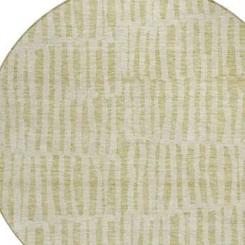 8' Beige And Tan Round Striped Washable Indoor Outdoor Area Rug