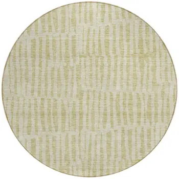 8' Beige And Tan Round Striped Washable Indoor Outdoor Area Rug