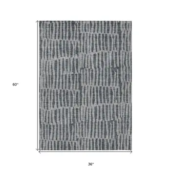 3' X 5' Charcoal And Gray Striped Washable Indoor Outdoor Area Rug
