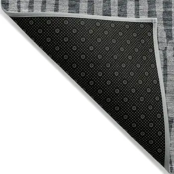 3' X 5' Charcoal And Gray Striped Washable Indoor Outdoor Area Rug