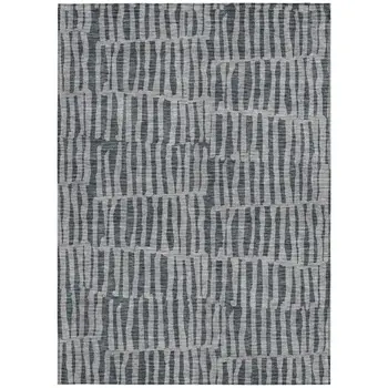 3' X 5' Charcoal And Gray Striped Washable Indoor Outdoor Area Rug