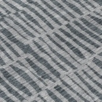 8' Charcoal And Gray Round Striped Washable Indoor Outdoor Area Rug