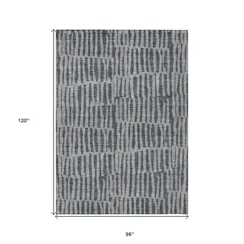 8' X 10' Charcoal And Gray Striped Washable Indoor Outdoor Area Rug