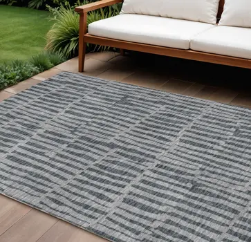 10' X 14' Charcoal And Gray Striped Washable Indoor Outdoor Area Rug