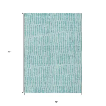 3' X 5' Teal Blue And Aqua Striped Washable Indoor Outdoor Area Rug
