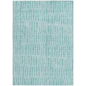 5' X 8' Teal Blue And Aqua Striped Washable Indoor Outdoor Area Rug