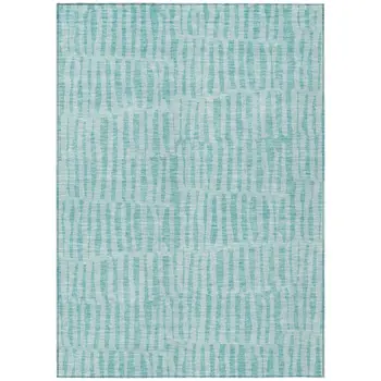 5' X 8' Teal Blue And Aqua Striped Washable Indoor Outdoor Area Rug