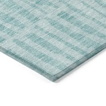 5' X 8' Teal Blue And Aqua Striped Washable Indoor Outdoor Area Rug