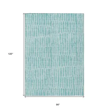 8' X 10' Teal Blue And Aqua Striped Washable Indoor Outdoor Area Rug