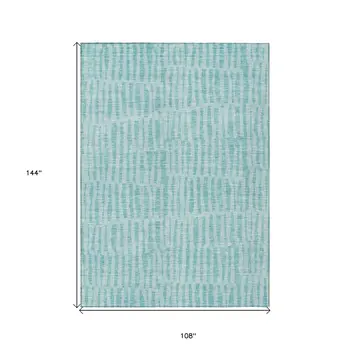 9' X 12' Teal Blue And Aqua Striped Washable Indoor Outdoor Area Rug
