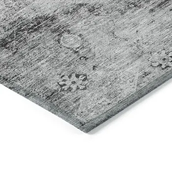 3' X 5' Gray Charcoal And Silver Oriental Washable Indoor Outdoor Area Rug