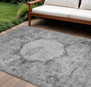 10' X 14' Gray Charcoal And Silver Oriental Washable Indoor Outdoor Area Rug