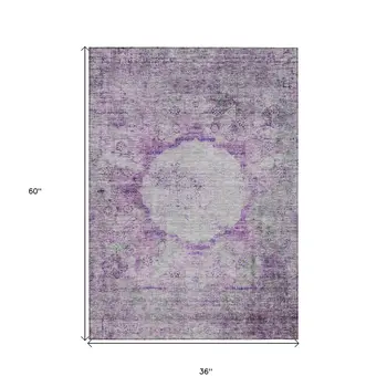 3' X 5' Purple Lavender And Gray Oriental Washable Indoor Outdoor Area Rug