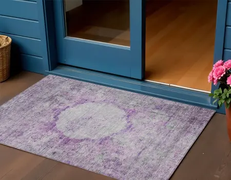 3' X 5' Purple Lavender And Gray Oriental Washable Indoor Outdoor Area Rug