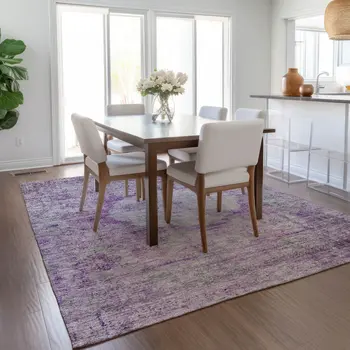 3' X 5' Purple Lavender And Gray Oriental Washable Indoor Outdoor Area Rug