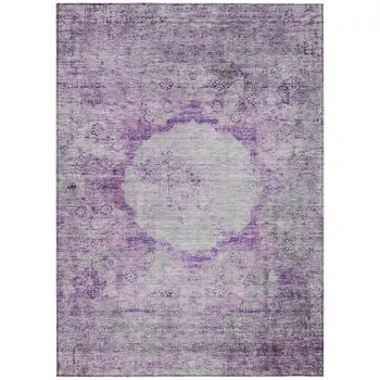 9' X 12' Purple Lavender And Gray Oriental Washable Indoor Outdoor Area Rug
