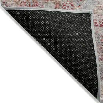 5' X 8' Red Gray And Blue Oriental Washable Indoor Outdoor Area Rug