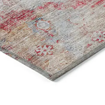 5' X 8' Red Gray And Blue Oriental Washable Indoor Outdoor Area Rug