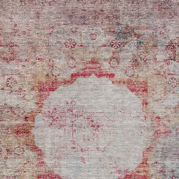 5' X 8' Red Gray And Blue Oriental Washable Indoor Outdoor Area Rug