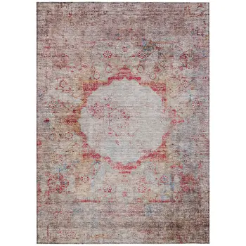 8' X 10' Red Gray And Blue Oriental Washable Indoor Outdoor Area Rug