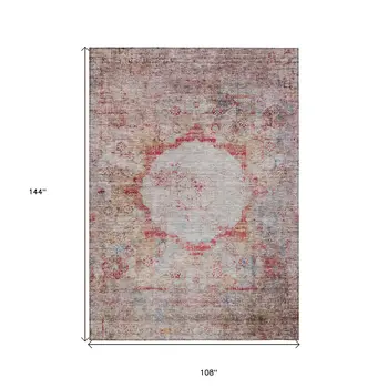 9' X 12' Red Gray And Blue Oriental Washable Indoor Outdoor Area Rug