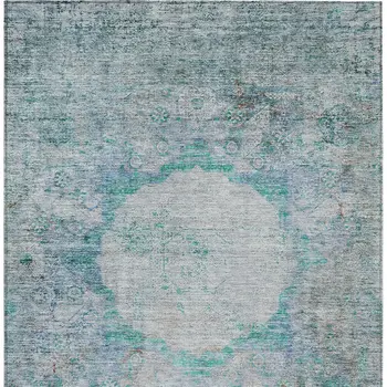 3' X 5' Teal Blue Aqua And Gray Oriental Washable Indoor Outdoor Area Rug