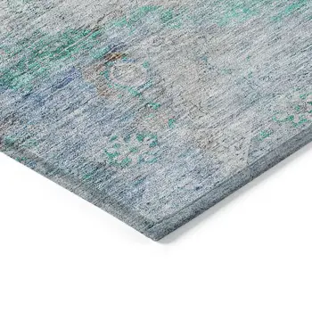 8' X 10' Teal Blue Aqua And Gray Oriental Washable Indoor Outdoor Area Rug