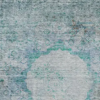8' X 10' Teal Blue Aqua And Gray Oriental Washable Indoor Outdoor Area Rug