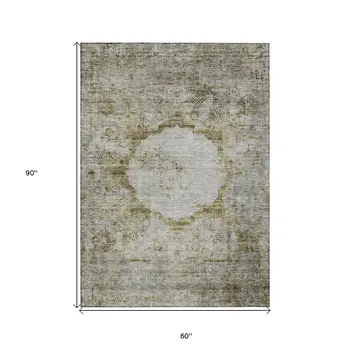 5' X 8' Taupe Brown And Gray Oriental Washable Indoor Outdoor Area Rug