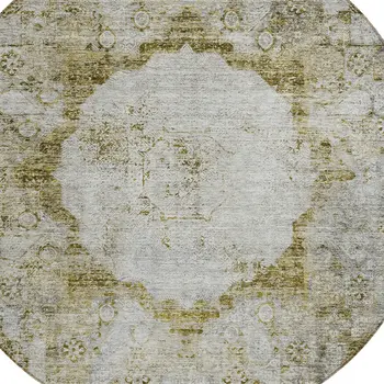 8' Taupe Brown And Gray Round Oriental Washable Indoor Outdoor Area Rug