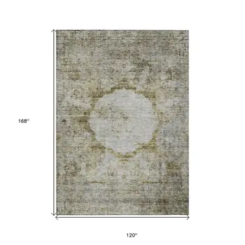 10' X 14' Taupe Brown And Gray Oriental Washable Indoor Outdoor Area Rug