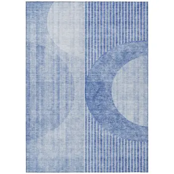 3' X 5' Denim Blue And Sky Blue Geometric Washable Indoor Outdoor Area Rug