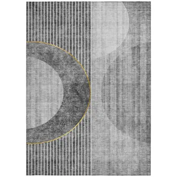 8' X 10' Charcoal Gray And Silver Geometric Washable Indoor Outdoor Area Rug