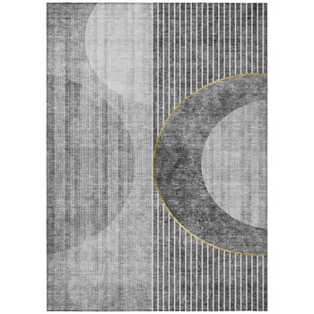 8' X 10' Charcoal Gray And Silver Geometric Washable Indoor Outdoor Area Rug